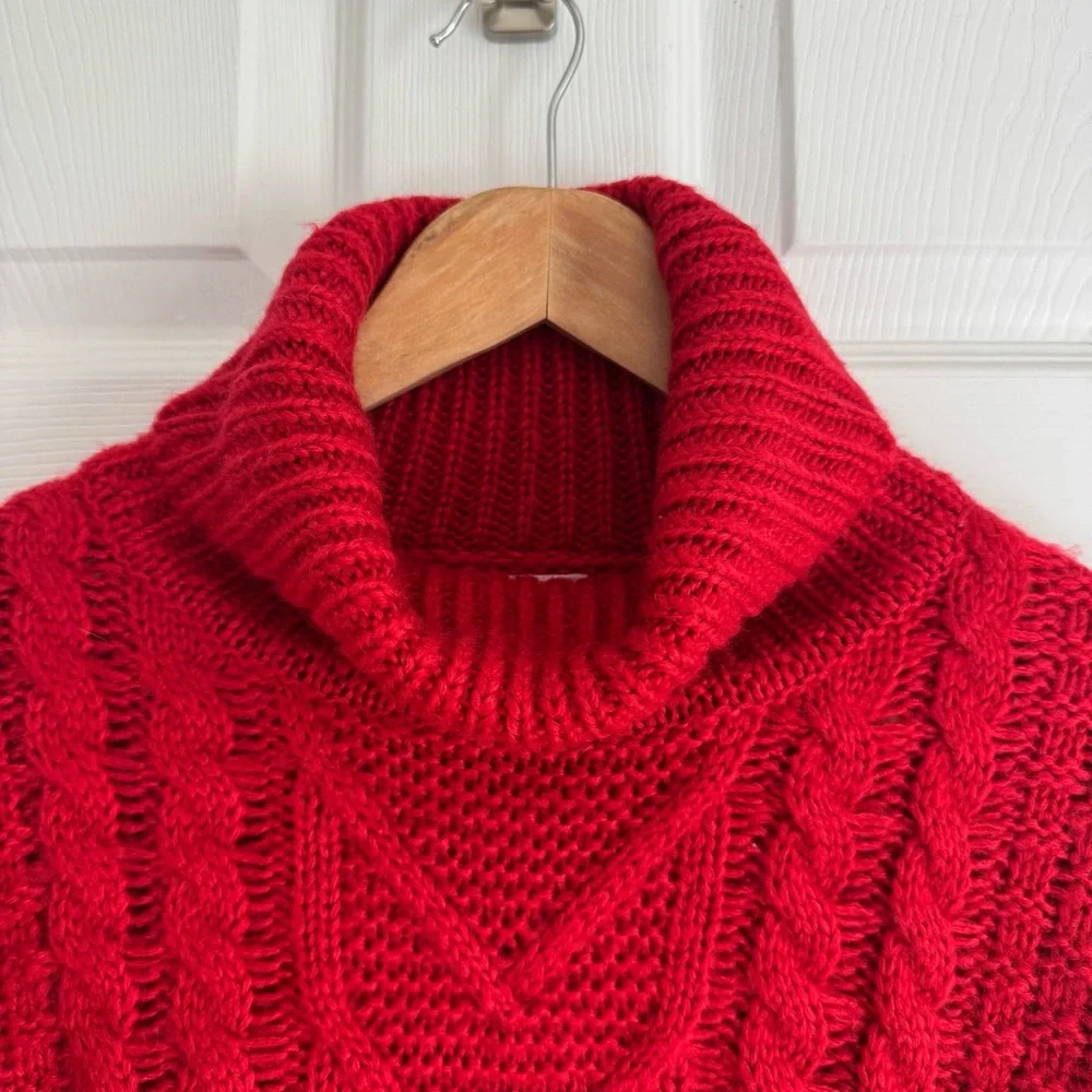 Pink Lily Red Cable Knit Chunky Turtleneck Sweater Women’s Size Small